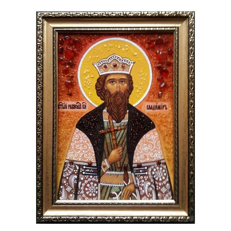 Ікона з бурштину Святий рівноапостольний князь Володимир 15x20 см від компанії Іконна лавка - фото 1