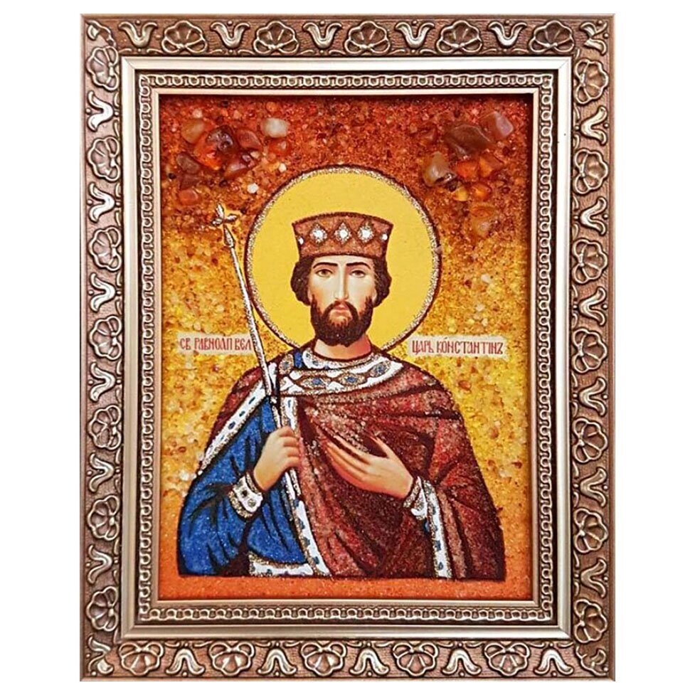 Ікона з бурштину "Святий рівноапостольний великий цар Костянтин" 15x20 см від компанії Іконна лавка - фото 1