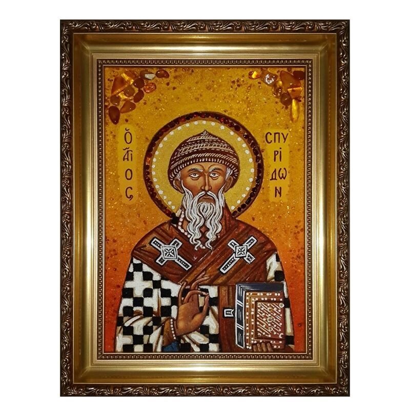 Ікона з бурштину Святий Святий Спиридон (Саламинського) 15x20 см від компанії Іконна лавка - фото 1