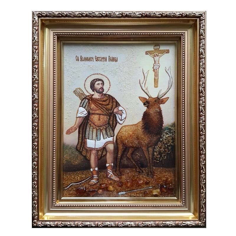 Ікона з бурштину Святий великомученик Євстафій Плакида 15x20 см від компанії Іконна лавка - фото 1