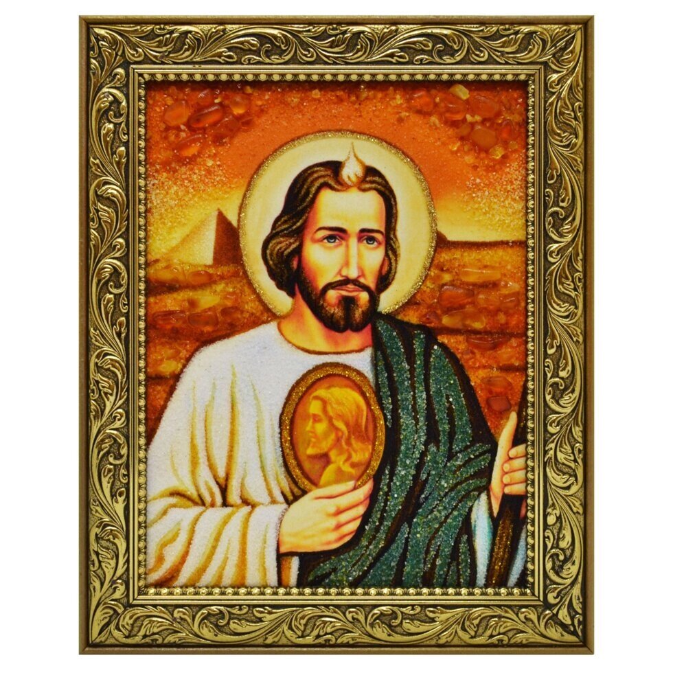 Ікона з бурштину "Святий Юда Тадей" 15x20 см від компанії Іконна лавка - фото 1