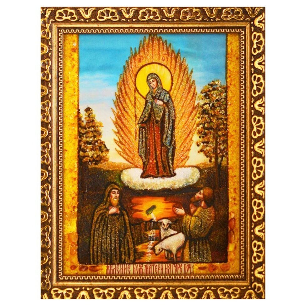 Ікона з бурштину "Явище Почаївської Богородиці" 15x20 см від компанії Іконна лавка - фото 1