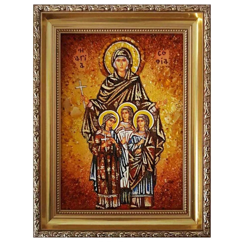 Ікона з янтаря "Віра, Надія, Любов та матір їх Софія" 15x20 см від компанії Іконна лавка - фото 1