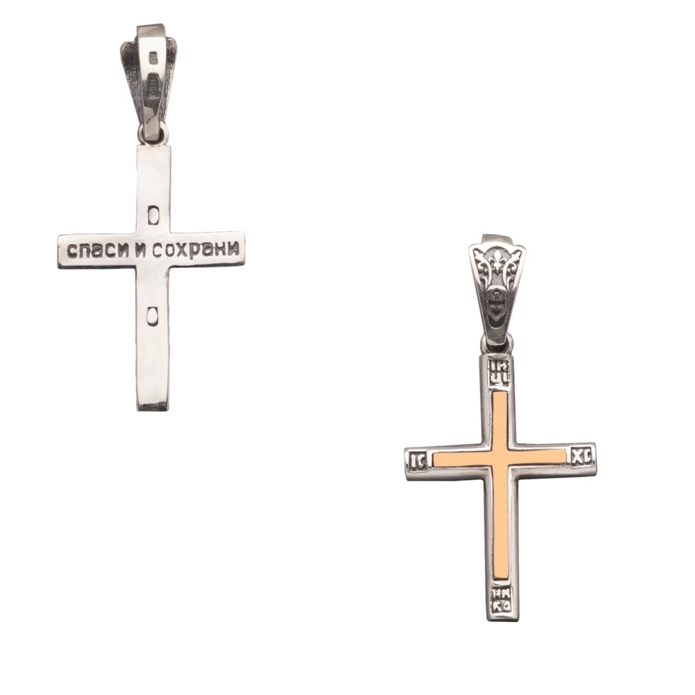 Классический серебряный крест с золотом без родия від компанії Іконна лавка - фото 1