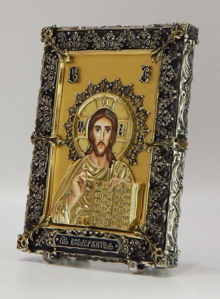 Лита ікона "Господь Вседержитель" з сусальним золотом на підставках від компанії Іконна лавка - фото 1