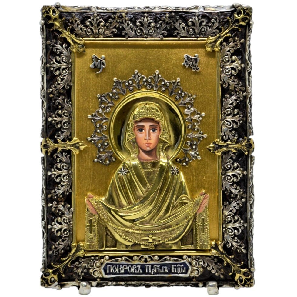 Лита ікона "Покрова Пресвятої Богородиці" з сусальним золотом від компанії Іконна лавка - фото 1