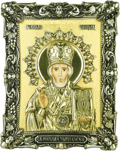 Лита ікона "Святий Миколай Чудотворець" настільна з сусальним золотом від компанії Іконна лавка - фото 1