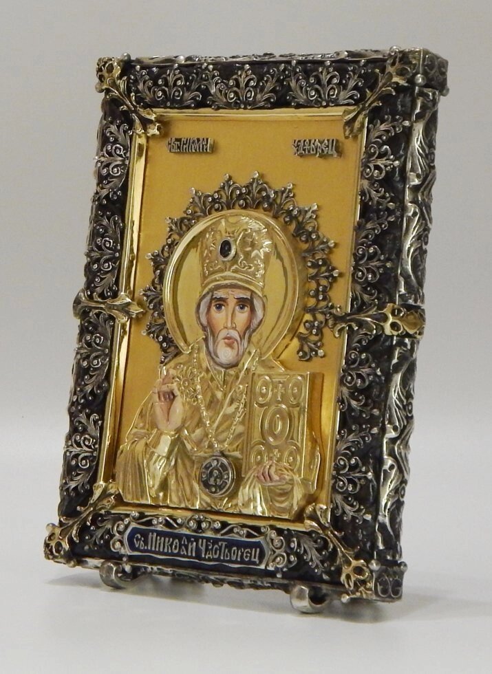Лита ікона "Святий Миколай Чудотворець" з сусальним золотом на підставках від компанії Іконна лавка - фото 1