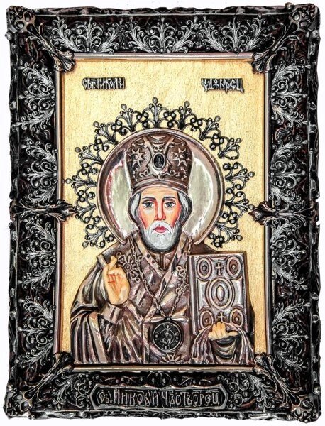 Лита ікона "Святий Миколай Чудотворець" з сусальним золотом від компанії Іконна лавка - фото 1
