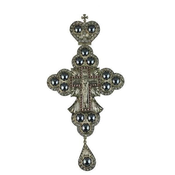 Наперсний срібний хрест з гематитами без ланцюга від компанії Іконна лавка - фото 1