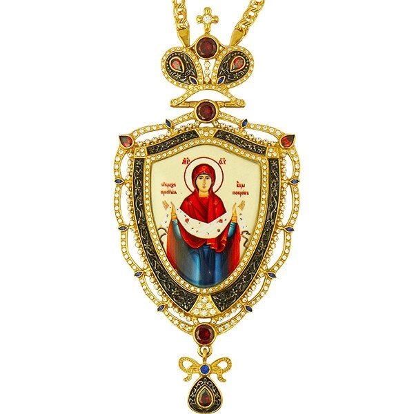 Панагія Богородиці Покрови латунна в позолоті з ланцюгом 2.7.0201лп від компанії Іконна лавка - фото 1