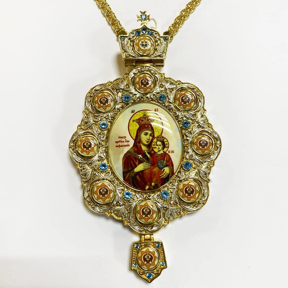 Панагія латунна "Богородиця Віфлеємська" у позолоті з ланцюгом від компанії Іконна лавка - фото 1