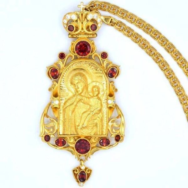 Панагія латунна в позолоті з образом Богородиці "Отрада та втіха" та з ланцюгом від компанії Іконна лавка - фото 1