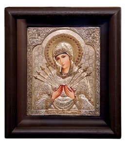 Ікона "Матір Божа Семистрільна" в мідному окладі з покриттям
