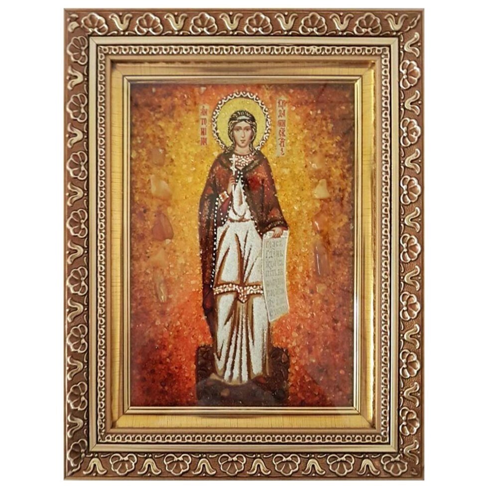 Ікона з бурштину Свята мучениця Антоніна Никейская 30x40 см - особливості