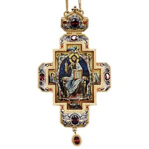 Хрест латунний у позолоті з принтом та з ланцюгом арт. 2.7.0235лп