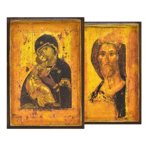 Вінчальна пара ікон на дереві "Спаситель і Богородиця Володимирська"