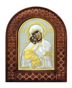Грецька ікона в різьбленій рамі "Богородиця Володимирська"