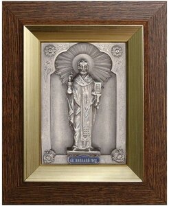 Ікона "Святитель Миколай Чудотворець" зі срібла з емаллю