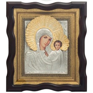 Ікона "Богородиця Казанська" зі срібла у фігурному багеті