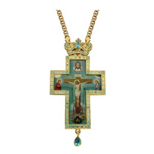 Хрест для священнослужителя латунний позолочений з принтом та ланцюгом