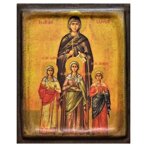 Ікона "Святі мучениці Віра, Надія, Любов та матір їх Софія" на дереві
