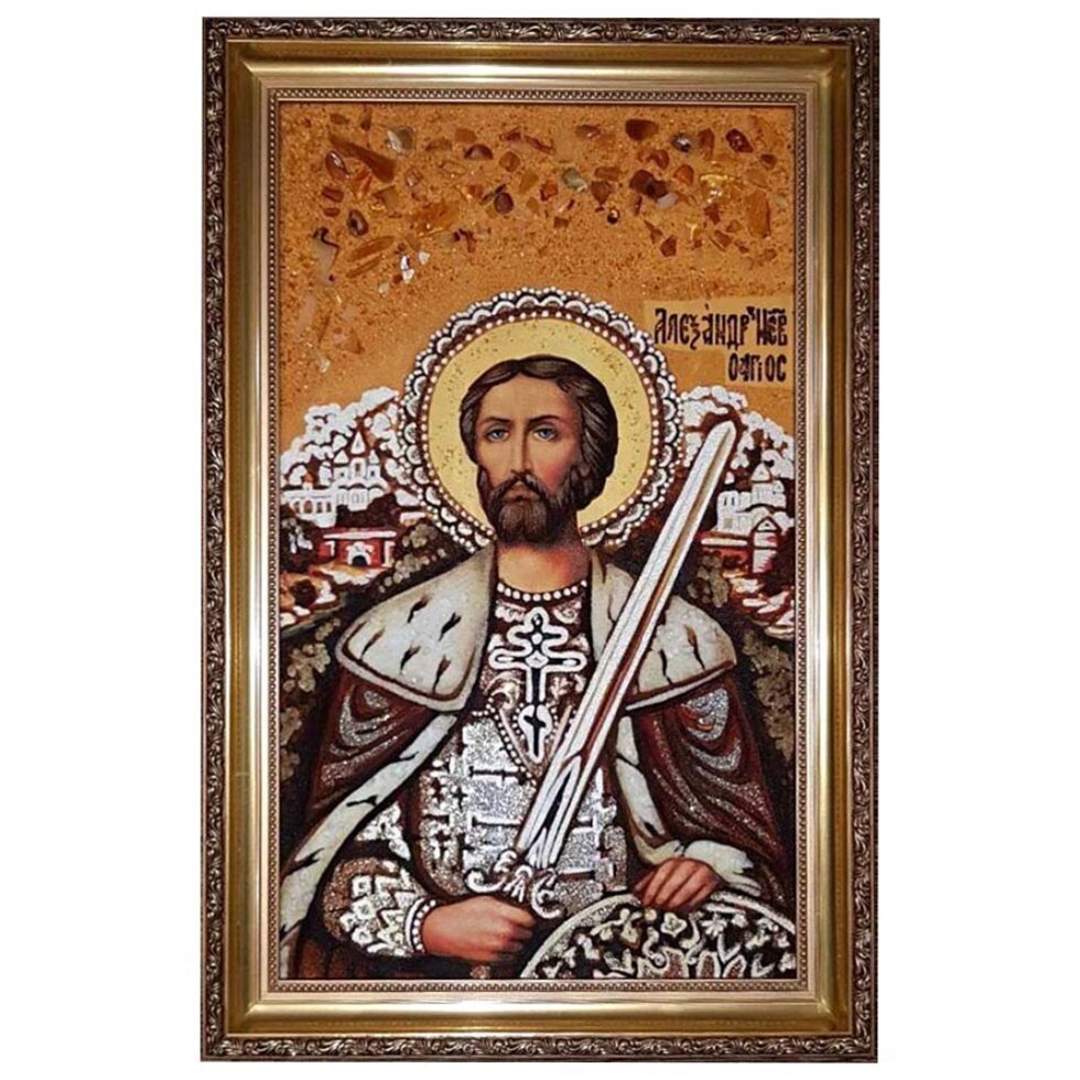 Янтарна ікона Святої Олександр Невський 60x80 см - Іконна лавка