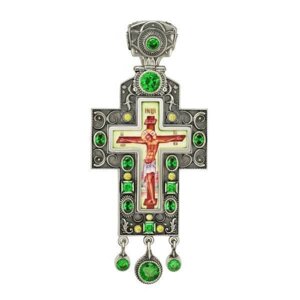 Хрест для священнослужителя срібний з фініфтю