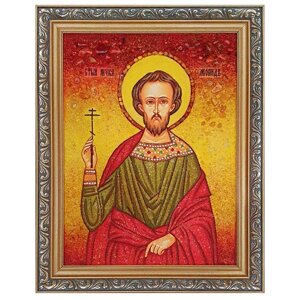 Икона из янтаря "Святой Леонид" 15x20 см