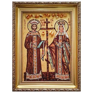 Ікона з бурштину "Святі Костянтин і Олена" 15x20 см