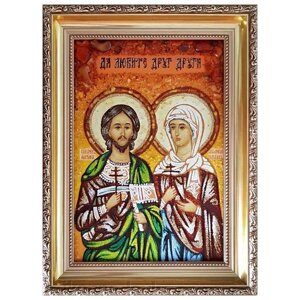 Ікона з бурштину Святі мученики Адріан і Наталія 15x20 см