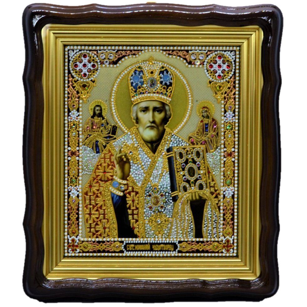 Ікона Святий Миколай Чудотворець лист по склу 26х23 см - наявність
