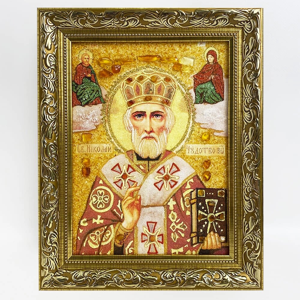 Микола Чудотворець ікона з бурштину 40x60 см - відгуки