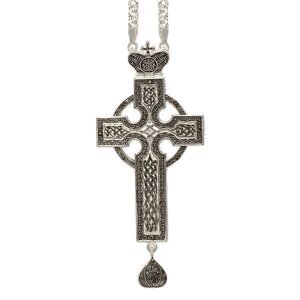 Хрест для священнослужителя латунний посріблений з ланцюгом