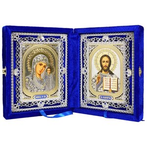 Ікона "Богородиця та Ісус Христос" ажурні в оксамиті