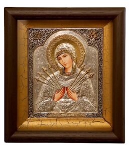 Ікона "Матір Божа Семистрільна" в мідному окладі під склом