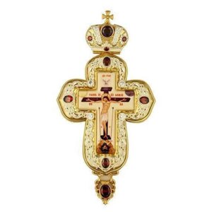Хрест латунний у позолоті з принтом та вставками