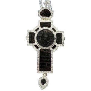 Хрест срібний з образом та накладками з ебенового дерева та ланцюгом 2.7.0201