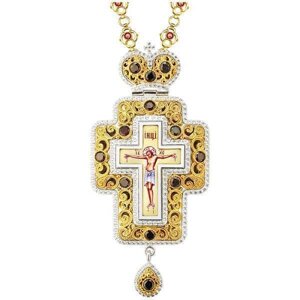 Хрест для священнослужителя срібний з фініфтом та ланцюгом