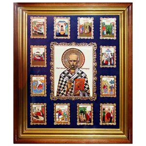 Ікона настінна латунна "Святитель Миколай Чудотворець" з житієм