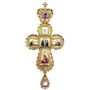 Хрест для священнослужителя латунний позолочений з принтами