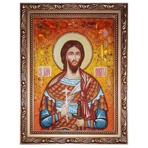 Ікона з бурштину "Святий великомученик Микита" 15x20 см