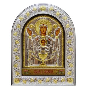 Ікона "Богородиця Неупиваемая Чаша" грецька на шкіряній основі коричнева 12х15