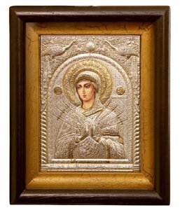 Ікона "Матір Божа Семистрільна" в мідному окладі з позолотою 24х21см