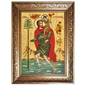 Икона из янтаря "Святой Христофор" 15x20 см