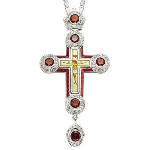 Хрест для священнослужителя латунний з принтом, вставками і ланцюгом