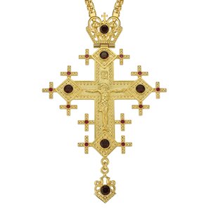 Латунний наперсний хрест в позолоті з литним Розп'яттям і ланцюгом 2.7.0201лп