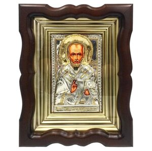 Ікона латунна настінна "Святитель Миколай Чудотворець" в фігурній рамі