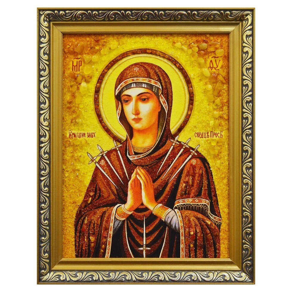 Ікона з бурштину Пресвята Богородиця Пом&#039;якшення злих сердець 40x60 см - наявність