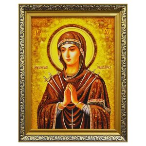 Ікона з бурштину Пресвята Богородиця Пом'якшення злих сердець 15x20 см